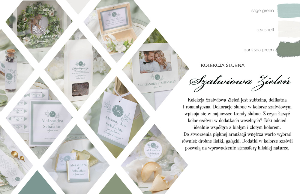 Dekoracje ślubne w szałwiowym kolorze